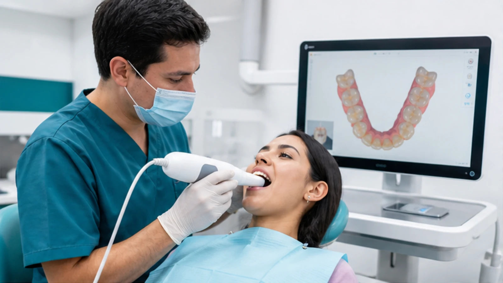 Odontólogo realizando un escaneo intraoral 3D en una clínica digital