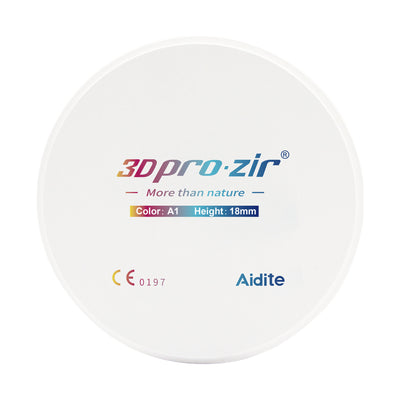 Aidite 3DProzir — Zirconia dental — vista principal sobre fondo blanco