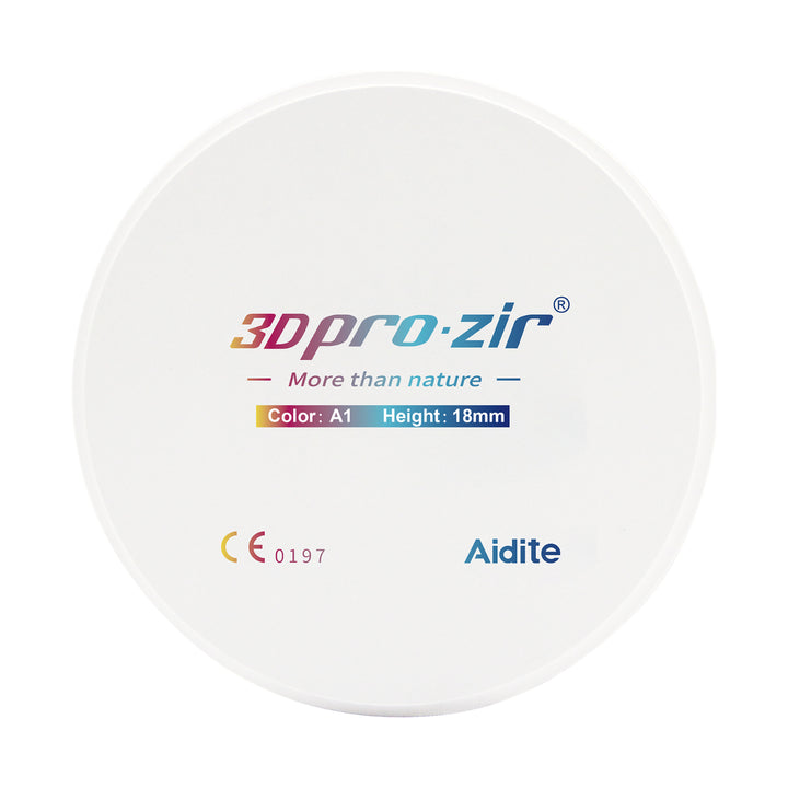 Aidite 3DProzir — Zirconia dental — vista principal sobre fondo blanco