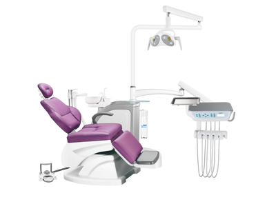 DETES TS-TOP300 Folding Plus: unidad dental con reposapiés plegable y tapizado violeta; fotografía oficial del fabricante